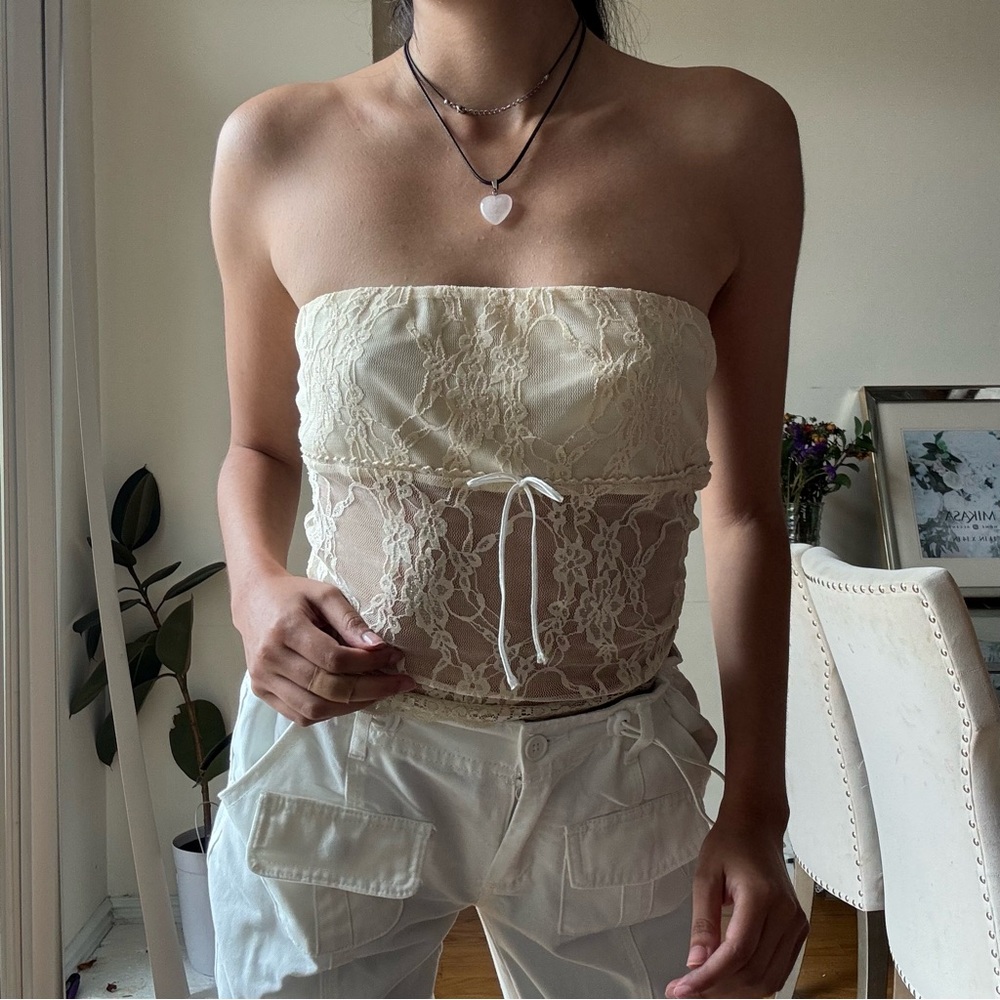 Ivory Lace Tube Top – Sheer Corset Style / Y2K Coquette
